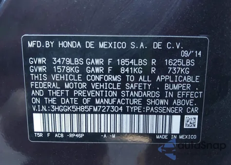 2015 Honda Fit Ex/Ex-L из США, поврежденный, VIN 3HGGK5H85FM727304